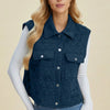Double Take Full Size Pocketed Texture Snap Down Vest Coat - Peacock Blue
