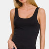 Zenana Double Layer Round Neck Tank - Black