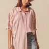 SO ME Multicolored Stripe Button Down Shirt - PINK COMBO