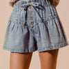 SO ME Flared Denim Shorts with Elasticized Waist - DENIM