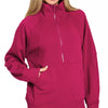 Zenana Half Zip Fleece Sweatshirt with kangaroo Pocket - CABERNET
