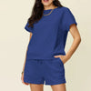 Double Take Full Size Texture Short Sleeve T-Shirt and Drawstring Shorts Set - Royal Blue