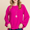 BOMBOM Textured Balloon Sleeve Top - Magenta