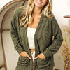 BiBi Checkered Long Sleeve Open Front Cardigan - OLIVE