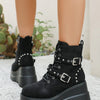 Lace Up Platform Wedge Boots - Black