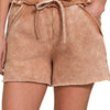 Zenana Acid Wash Fleece Drawstring Shorts With Pockets - RUST