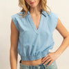 HYFVE Johnny Collar Sleeveless Cropped Blouse - Pastel Blue