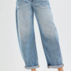 RISEN Full Size Slouchy Ankle Length Barrel Jeans with Cuffs Plus Size - MEDIUM