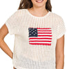 Zenana Viscose American Flag Openwork Knit Top - IVORY