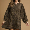 Umgee Leopard Print Long Sleeve Swing Dress - Olive
