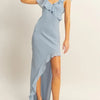HYFVE Chiffon Ruffle Trim Midi Dress - DUSTY BLUE