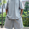 Men's Full Size Round Neck Short Sleeve Top and Shorts Set Plus Size - Light Gray