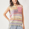 Davi & Dani Multi Color Crochet Sleeveless Knit Vest Top - PASTEL MULTI