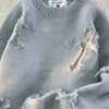 Men's Plus Size Distressed Knit Pullover Sweater - Gray