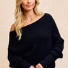 BiBi Waffle Knit Off Shoulder Top - BLACK