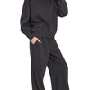 Zenana Fleece Long Sleeve Top and Sweatpants Set - BLACK