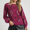 Umgee Boho Patterned Long Sleeve Sweater - BERRY