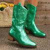 Embroidered Western Cowboy Boots - Green