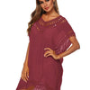 Bohemian Crochet Trim Beach Cover Up Dress - Rust