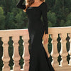 Square Neck Long Sleeve Dress - Black