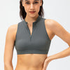 Full Size Cropped Cutout Back Zipper Front Active Tank Top - Cloudy Blue