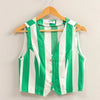 HYFVE Woven Striped V-Neck Button Down Vest - GREEN/CREAM