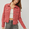 RISEN Full Size Raw Hem Button Up Cropped Denim Jacket Plus Size - BRICK