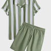 Men's Full Size Striped Casual Shirt and Shorts Set Plus Size - Green