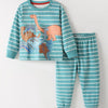Children's Dinosaur Print Striped Pajama Set - Turquoise