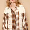 POL Plaid & Star Patchwork Contrast Long Sleeve Shacket - Beige