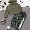 Children's Ribbed Long Sleeve Hoodie and Pants Set - Army Green