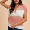 Annie Wear Low Gauge Color Block Textured Sweater Top - PEACH/IVORY