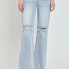 RISEN Full Size High Rise Distressed Wide Leg Jeans - Light