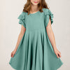 Round Neck Petal Sleeve Dress - Teal
