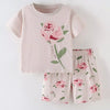 Children's Flower Round Neck Tee and Shorts Set - Dust Storm