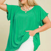 Umgee Full Size Seam Detail Linen Ruffle Fringe Edge Top Plus Size - Green
