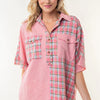 White Birch Plaid Color Block Half Button Top - Rose