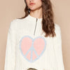 POL Cable-Knit Peace Patch Dropped Shoulder Sweater - Ivory