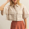 HYFVE Front Pockets Poplin Collared Neck Crop Shirt - Sand