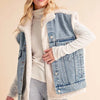 Aemi + Co Fake Two Pieces Denim Patch Sherpa Vest Coat - Light