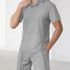 Men's Full Size Short Sleeve Top and Shorts Matching Set Plus Size - Light Gray