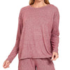 Zenana Soft Melange Long Sleeve Tee and Shorts Set - CABERNET