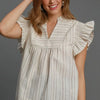 Umgee Full Size Striped Babydoll Top Plus Size - Dust Storm