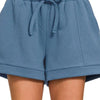 Zenana Textured Knit Jacquard Drawstring Shorts - DUSTY BLUE