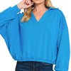 Zenana French Terry Collared Exposed Seam Sweatshirt - DEEP SKY