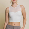 Love Tree Round Neck Ribbed Cropped Mesh Tank - Off White