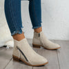 Side Zip Ankle Boots with Block Heel - Ivory