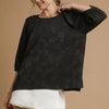 Umgee Satin Jacquard Balloon Sleeve Blouse - Black
