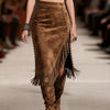 Studded Suede Fringe Midi Skirt - Brown