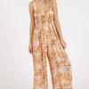 Mittoshop Flower Print Gathered Bust Sleeveless Jumpsuit - Ginger